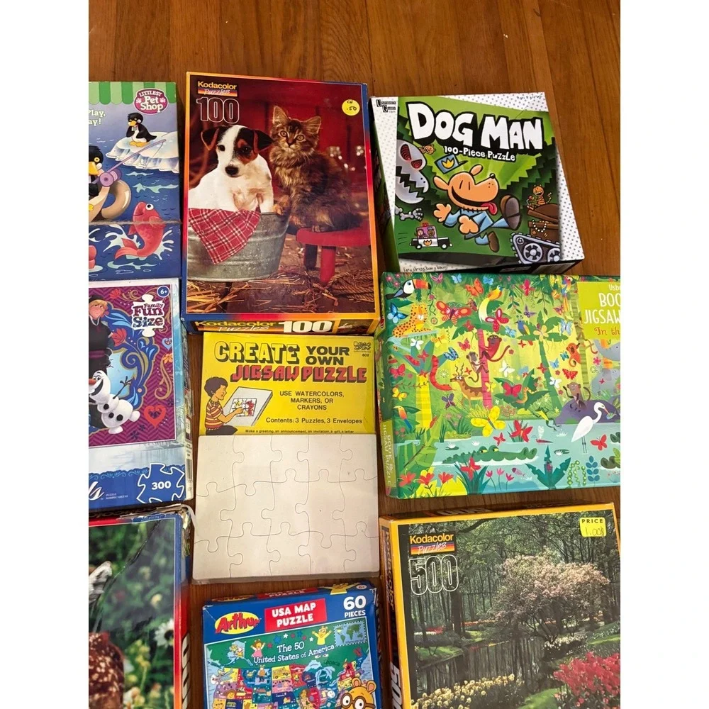 12 Jigsaw Puzzle Lot Bundle Disney Frozen Dog Man Kodacolor 24-750 Pieces